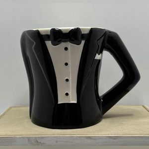 Pier 1 Imports Tuxedo Coffee Mug Cup Hand Painted Black White Tux Groom